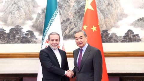 Chinese Foreign Minister Wang Yi talks with Iranian Foreign Minister Seyyed Abbas Araghchi in Beijing, China, on December 28, 2024. (Pang Xinglei/Xinhua via Getty Images)