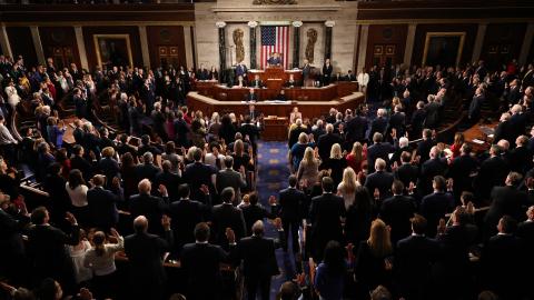 U.S. Representatives of the 119th Congress are sworn in during the first day of session in the House Chamber of the U.S. Capitol Building on January 03, 2025 in Washington, DC. Rep. Mike Johnson (R-LA) retained his Speakership in the face of opposition within his own party as the 119th Congress holds its first session to vote for a new Speaker of the House. (Photo by Chip Somodevilla/Getty Images)