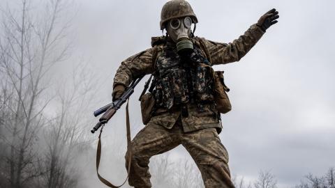 Ukrainian soldier takes part in tactical training exercises on January 21, 2025. (Jose Colon/Anadolu via Getty Images)