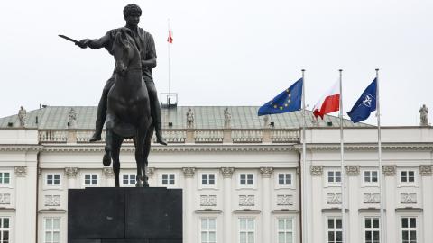 A view of the Presidential Palace and the Prince Jozef Poniatowski Monument in Warsaw, Poland, on October 23, 2023. (Jakub Porzycki/NurPhoto via Getty Images)