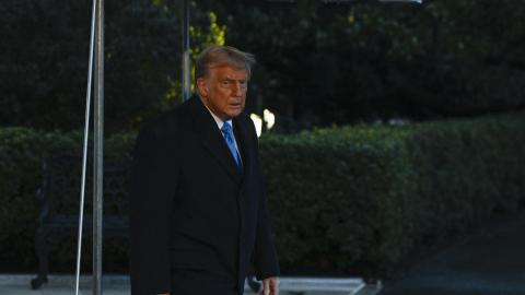 United States President Donald Trump speaks to the press before he departs from the White House on January 31, 2025. (Celal Gunes/Anadolu via Getty Images)