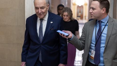 Senate Minority Leader Chuck Schumer walks in Statuary Hall on March 14, 2025, in Washington, DC. (Tasos Katopodis via Getty Images)