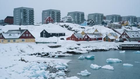 Apartment buildings and houses are pictured in Nuuk, Greenland, on March 24, 2025. (Juliette Pavy/AFP via Getty Images)