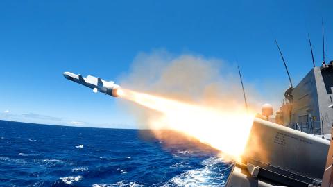 HMAS Sydney fires Royal Australian Navy’s first Naval Strike Missile during a long-planned, live-fire sinking exercise off the coast of Oahu, Hawaii as a part of Exercise Rim of the Pacific (RIMPAC) 2024. (DVIDS)
