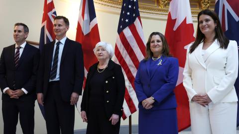 A meeting of the Five Eyes Finance Ministers at the Treasury Department on April 18, 2024, in Washington, DC. (Alex Wong via Getty Images)