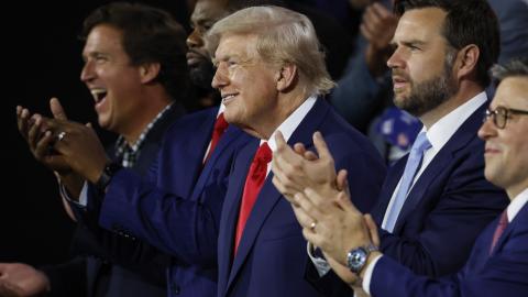 President Donald Trump appears on the first day of the Republican National Convention on July 15, 2024, in Milwaukee, Wisconsin. (Chip Somodevilla via Getty Images)