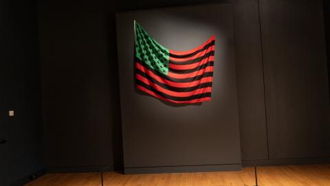 WASHINGTON, D.C.- APRIL 4: Artist David Hammon's African American Flag is exhibited at the Smithsonian National Museum of African American History and Culture, April 4, 2025, in Washington, D.C. President Trump has said he will be reviewing Smithsonian exhibits for bias against American values. (Photo by Andrew Lichtenstein/Corbis via Getty Images)