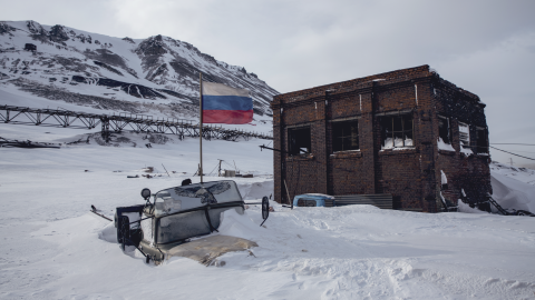 A small brick building in Norilsk, Russia, where winter lasts months 11, on March 21, 2025. (Alexander Manzyuk via Getty Images)