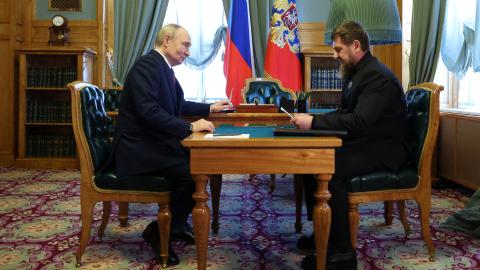 Russian President Vladimir Putin meets with Chechen leader Ramzan Kadyrov at the Kremlin on May 7, 2025. (Getty Images)