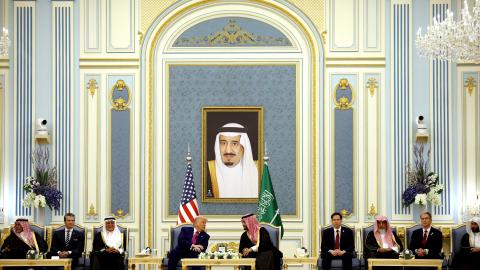 President Donald Trump meets with Saudi Crown Prince Mohammed bin Salman at the Saudi Royal Court on May 13, 2025, in Riyadh, Saudi Arabia. (Win McNamee via Getty Images)