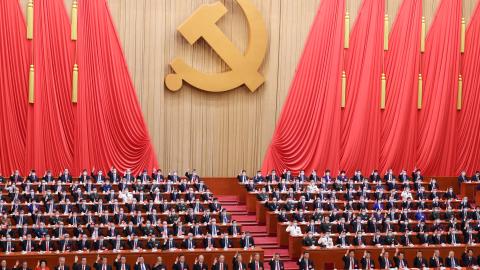 Delegates vote at the closing ceremony of the Twentieth National Congress of the Communist Party of China at the Great Hall of the People on October 22, 2022, in Beijing, China. (Lintao Zhang via Getty Images)