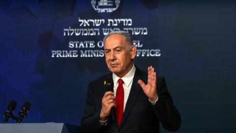 Israeli Prime Minister Benjamin Netanyahu gives a press conference in Jerusalem on May 21, 2025. (Rnonan Zvulan via Getty Images)