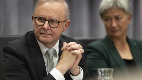 Australian Prime Minister Anthony Albanese looks on during a federal cabinet meeting on June 3, 2025, in Perth, Australia. (Matt Jelonek via Getty Images)