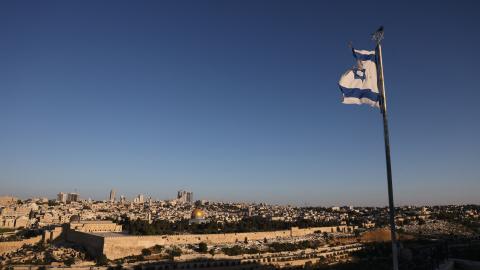 An Israeli flag flutters on the Mount of Olives in Jerusalem on June 13, 2025. (Getty Images)