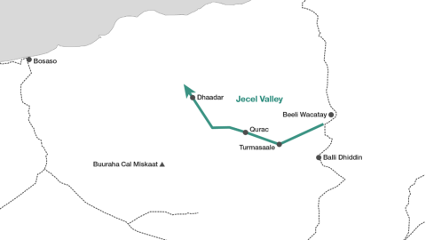 Figure 2. The direction of Puntland security forces’ advances through the Cal Miskaat mountain range in early 2025