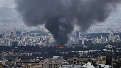 Smoke rises after a reported Israeli strike on a building used by the Islamic Republic of Iran News Network, part of Iran's state TV broadcaster, on June 16, 2025, in Tehran, Iran. (Stringer/Getty Images)