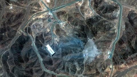 Maxar satellite imagery collected on June 22 shows extensive damage at the Fordow underground nuclear enrichment complex. (Getty Images)