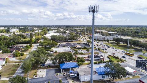 An aerial view shows a cell phone tower in Bradenton, Florida, on December 13, 2017. (Jeffrey Greenberg via Getty Images)
