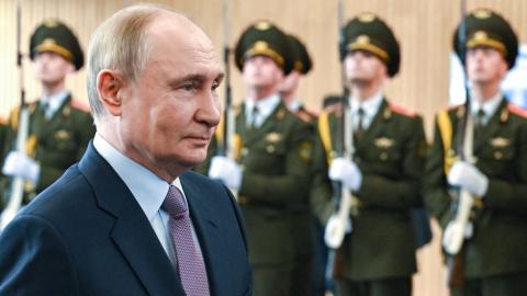 Russian President Vladimir Putin attends the Fourth Eurasian Economic Forum in Minsk, Belarus, on June 26, 2025. (Sergei Bobylyov via Getty Images)