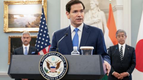 US Secretary of State Marco Rubio speaks at a press conference at the State Department in Washington, DC, on July 1, 2025. (Allison Robbert via Getty Images)