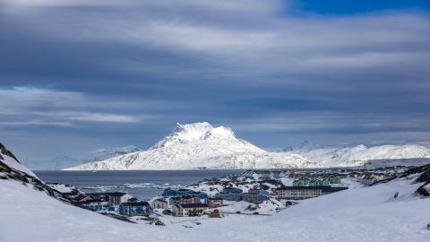 The mountain Sermitsiaq (Saddle) is seen behind Nuuk, Greenland, on March 10, 2025. (Getty Images)