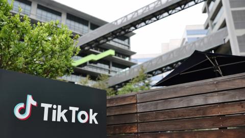 The TikTok logo is displayed at a TikTok office on September 25, 2025, in Culver City, California. (Mario Tama via Getty Images)