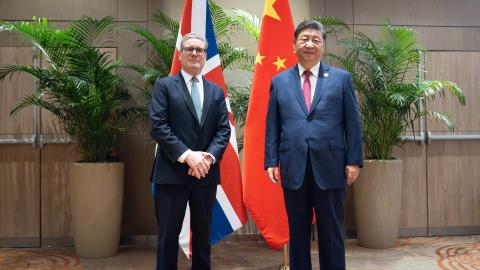UK Prime Minister Keir Starmer poses for a photograph with China’s President Xi Jinping in Rio de Janeiro, Brazil, on November 18, 2024. (Getty Images)