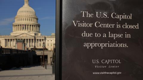  The U.S. Capitol Visitors Center is closed to visitors during the federal government shut down on October 01, 2025 in Washington, DC. The government shut down early Wednesday after Congress failed to reach a funding deal. ( (Photo by Chip Somodevilla/Getty Images)