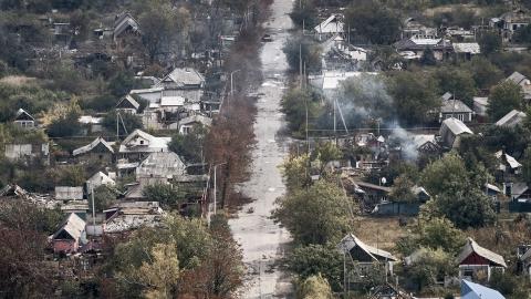 Caption An aerial view shows the destroyed areas of Pokrovsk, Ukraine, following months of intense fighting near the front line, on October 7, 2025. (Getty Images) Share to Twitter