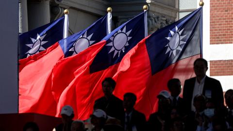Taiwan flags are seen during National Day celebrations at the Presidential Palace in Taipei on October 10, 2025. (Getty Images) Share to Twitter
