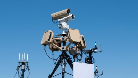 The 52nd Security Forces Squadron, counter small unmanned aircraft system (C-sUAS) program is monitoring the skies for adversary drones during Astral Knight 24 at Powidz Air Base, Poland, May 13, 2024. The Rapidly Deployable Small Uncrewed Aircraft Defense System (RD-SUADS) is part of the integrated air and missile defense incorporating defensive measures to prevent the adversary from effectively employing any type of drone for espionage or offensive. (U.S. Photo by Staff Sgt. Gaspar Cortez)