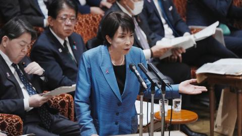 Japan's Prime Minister Sanae Takaichi (C) answers a question during a session of the House of Councillors Budget Committee at the National Diet in Tokyo on November 12, 2025. (Photo by Kazuhiro NOGI / AFP) (Photo by KAZUHIRO NOGI/AFP via Getty Images)
