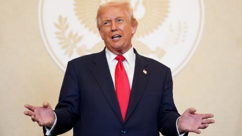 President Donald Trump speaks during a meeting with business leaders at the US Ambassador’s Residence on October 28, 2025, in Tokyo, Japan. (Getty Images)