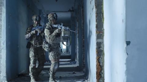 Ukrainian soldiers practice building assault tactics on October 16, 2025. (Getty Images)
