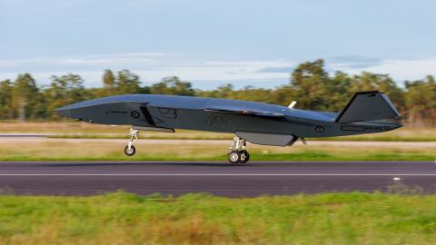 No. 2 in Mark’s Slack message. Caption: An MQ-28A Ghost Bat takes off during Exercise Carlsbad at RAAF Base Tindal in April 2025. (Australian Department of Defense) Description The Trump Administration’s renewed support for the Australia–-United Kingdom–-United States (AUKUS) agreement highlights the importance all three allies’ place on improvingrole in ensuring Australia’s ability to can defend itself. Nuclear-powered submarines will provide Canberra a new tool for deterrence and retaliation in the face o