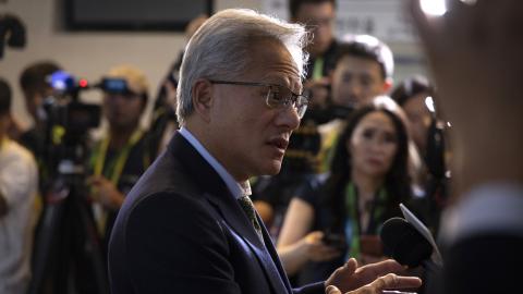 Jensen Huang, NVIDIA founder and CEO, speaks with the media on October 31, 2025, in Gyeongju, South Korea. (Getty Images)