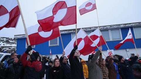 ocal leaders, including Greenlandic Prime Minister Jens-Frederik Nielsen (C), wave Greenlandic flags as they protest against U.S. President Donald Trump and his announced intent to acquire Greenland on January 17, 2026 in Nuuk, Greenland. Greenlandic, Danish and other European leaders are hoping they can still avert an intervention by the United States to forcefully acquire the island as U.S. President Donald Trump continues to insist the U.S. must have Greenland, suggesting even by military means if necess