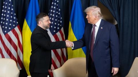 President Donald Trump meets with Ukrainian President Volodymyr Zelenskyy in Davos, Switzerland, on January 23, 2026. (Getty Images) Share to Twitter