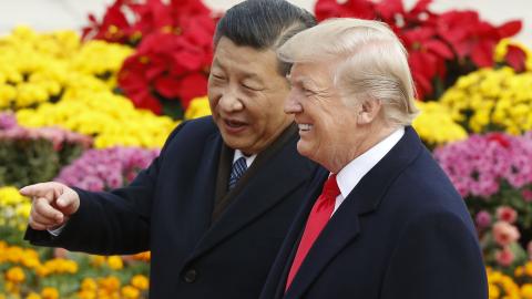 President Donald Trump and Chinese President Xi Jinping attend a welcoming ceremony on November 9, 2017, in Beijing, China. (Getty Images) Share to Twitter