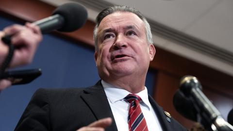 Representative Don Bacon (R-NE) talks with reporters in the Capitol Visitor Center after a briefing on December 16, 2025. (Getty Images)