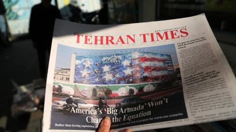 A newspaper in Tehran features statements by President Donald Trump concerning military options against Iran on January 28, 2026. (Getty Images)