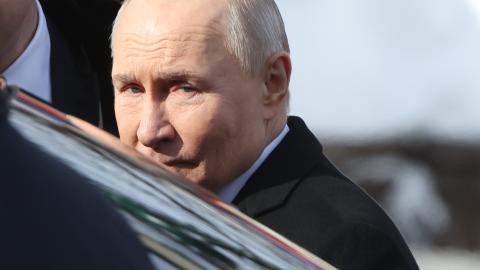 Russian President Vladimir Putin enters a car on February 23, 2025, in Moscow. (Getty Images)