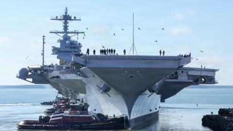 Pre-Commissioning Unit John F. Kennedy departs HII’s Newport News Shipbuilding for builder’s trials on January 28, 2026. (US Navy)
