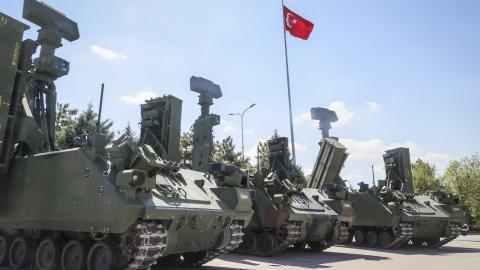 A low-altitude air-defense system, Hisar-A+, is displayed in Ankara, Turkey, on May 7, 2021. (Getty Images)