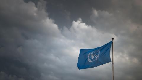 A flag of the United Nations flies at the United Nations Offices in Geneva on August 14, 2025. (Getty Images)