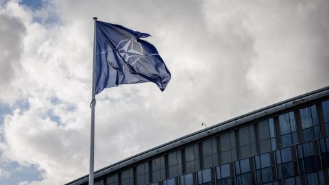 A NATO flag flies at the NATO headquarters in Brussels on September 12, 2025. (Getty Images)