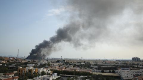 Smoke rises after Iran launched a missile attack targeting the headquarters of the US Navy’s Fifth Fleet in Manama, Bahrain, on February 28, 2026. (Getty Images)