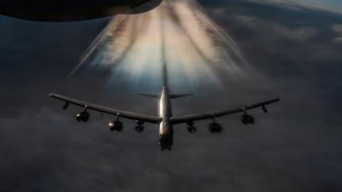 A U.S. Air Force KC-135 Stratotanker aircraft prepares to refuel a B-52H Stratofortress aircraft during Operation Epic Fury over the U.S. Central Command area of responsibility, March 20, 2026. (U.S. Air Force photo)