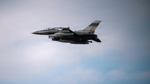A U.S. Air Force F-16 Fighting Falcon aircraft takes off for a combat flight during Operation Epic Fury, March 29, 2026. (U.S. Air Force Photo)