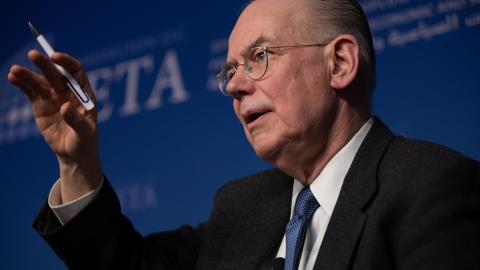 John Mearsheimer speaks during a panel organised by Foundation for Political, Economic and Social Research (SETA) Foundation in Washington, United States on February 21, 2019. (Photo by Yasin Ozturk/Anadolu Agency/Getty Images)